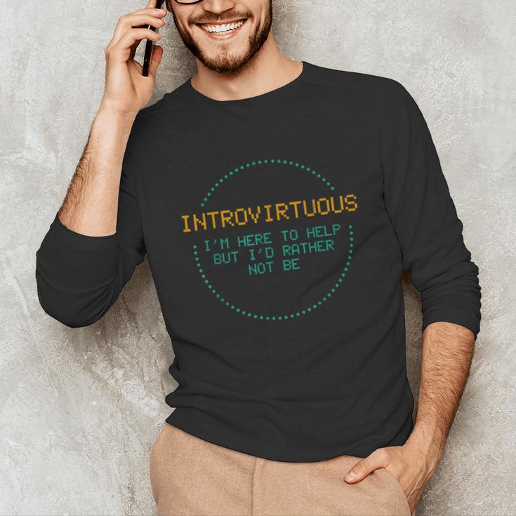 Introvirtuous Retro Pixel Funny Introvert Quote Unisex Long Sleeve T-Shirt