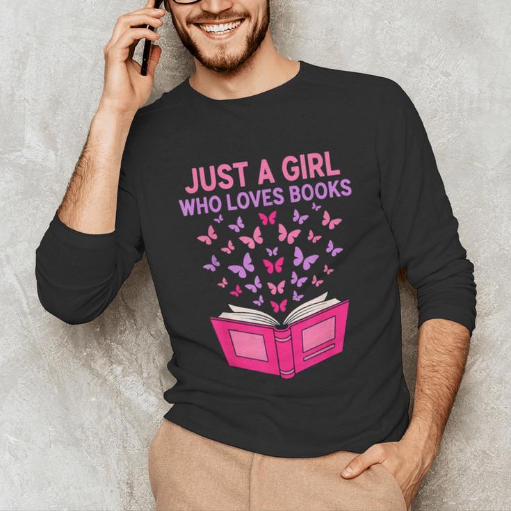 Just A Girl Who Loves Books Butterflies Reading Unisex Long Sleeve T-Shirt