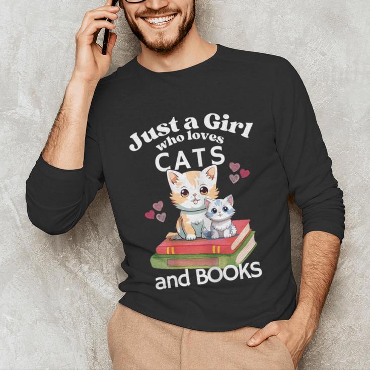 Just A Girl That Loves Cats And Books Cute Cat & Bookwork Unisex Long Sleeve T-Shirt Just A Girl That Loves Cats And Books Cute Cat & Bookwork Unisex Long Sleeve T-Shirt
