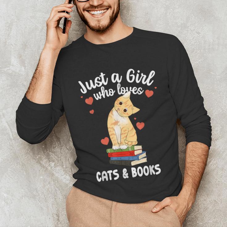 Just a Girl Who Loves Cats And Books Reading Cat & Bookworm Unisex Long Sleeve T-Shirt
