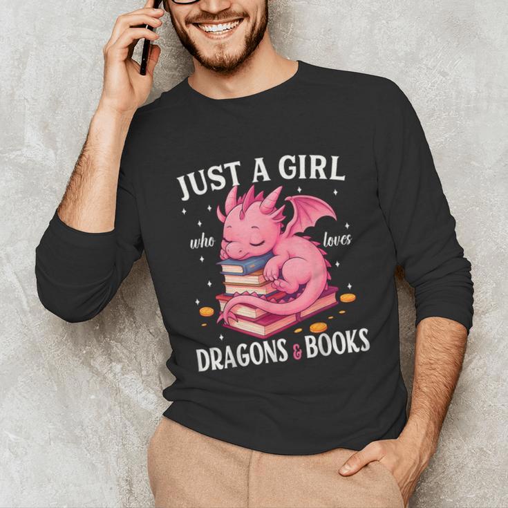 Just A Girl Who Loves Dragons And Books Dragon Reading Lover Unisex Long Sleeve T-Shirt