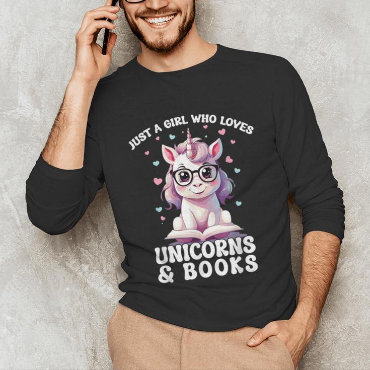 Just a Girl Who Loves Unicorns & Books Bookish Unicorn Love Unisex Long Sleeve T-Shirt