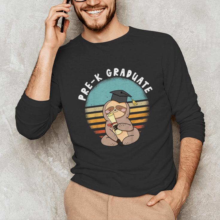 Kids Pre-K Graduate Sloth Cap And Gown Cute Preschool Graduation Unisex Long Sleeve T-Shirt