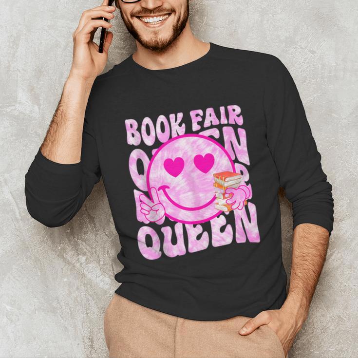 Library Book Fair Queen Vibe Groovy Tie Dye School Reading Unisex Long Sleeve T-Shirt