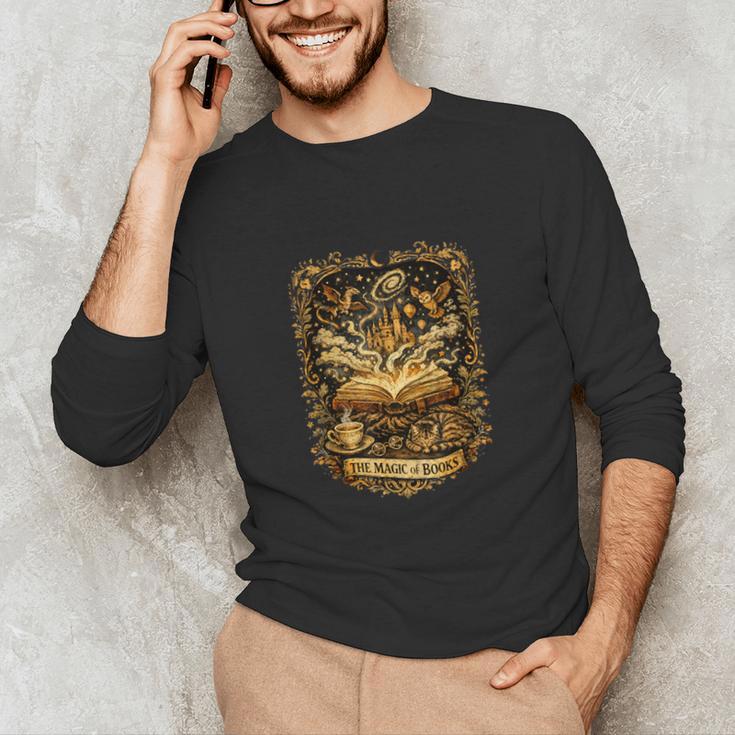 The Magic Of Books Vintage Style Reading Lover Cat & Tea Unisex Long Sleeve T-Shirt