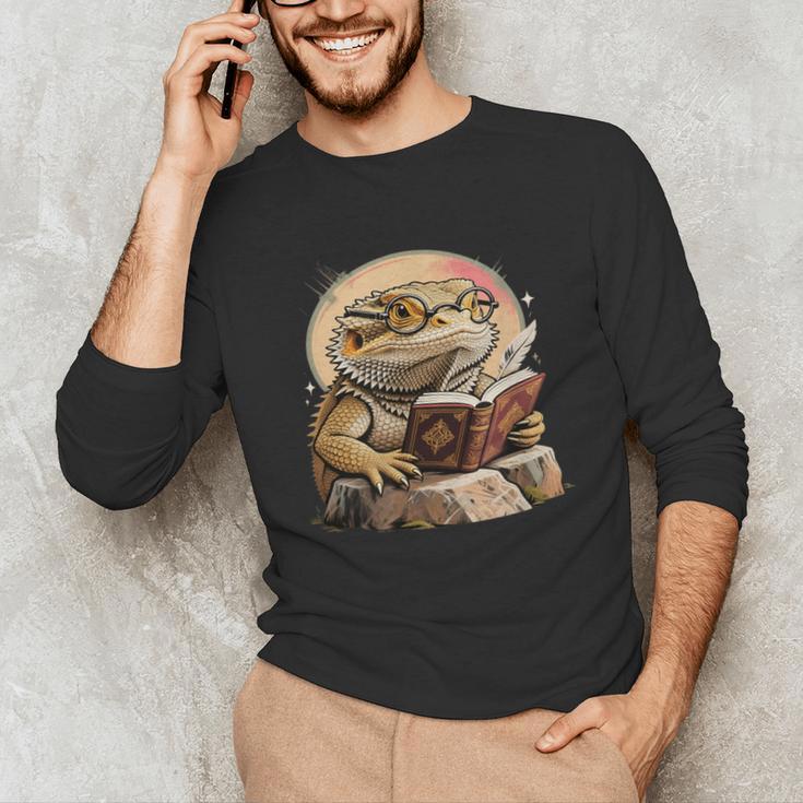 Nerdy Bearded Dragon Glasses Book Reading Unisex Long Sleeve T-Shirt Nerdy Bearded Dragon Glasses Book Reading Unisex Long Sleeve T-Shirt