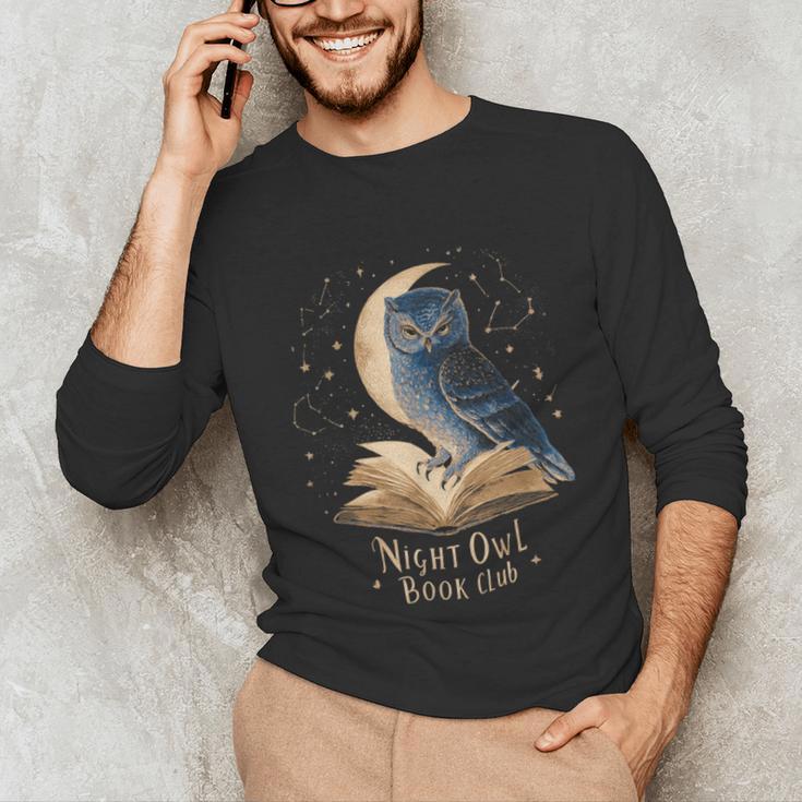 Night Owl Book Club Crescent Moon Late Night Reading Unisex Long Sleeve T-Shirt Night Owl Book Club Crescent Moon Late Night Reading Unisex Long Sleeve T-Shirt