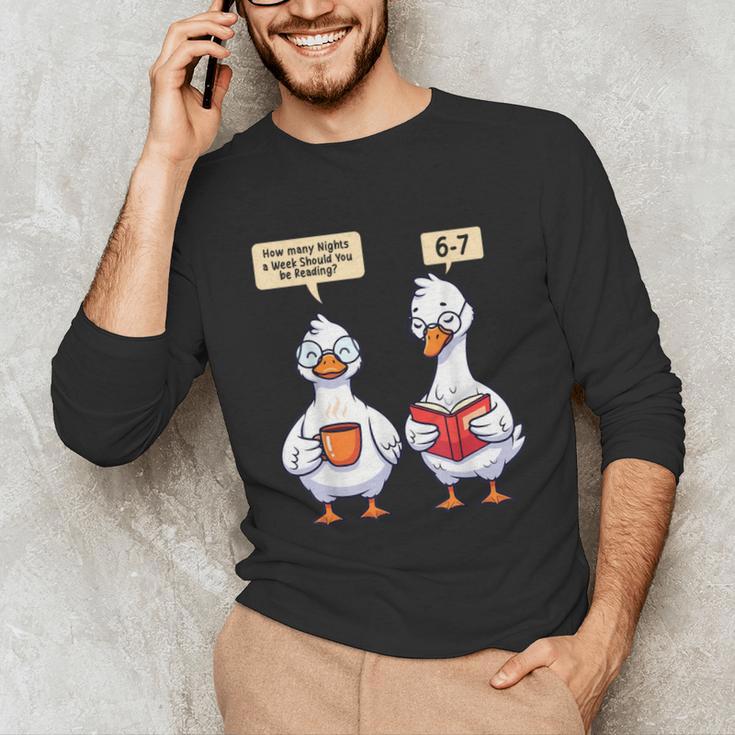 How Many Nights Reading Goose Book Lover Reader Unisex Long Sleeve T-Shirt