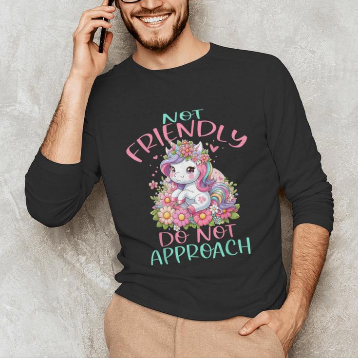 Not Friendly Do Not Approach Women & Girls Unicorn Cute Introvert & Humor Lovers For Women V-Neck Classic Fit Modern Short Sleeve Unisex Long Sleeve T-Shirt