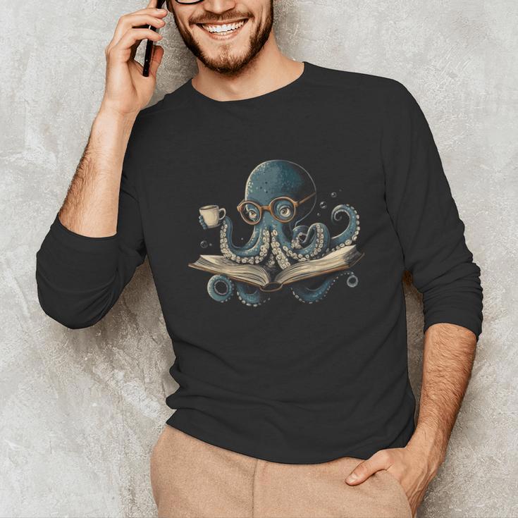 Octopus Reading Book Coffee Book Lover Bookworm Nerd Unisex Long Sleeve T-Shirt Octopus Reading Book Coffee Book Lover Bookworm Nerd Unisex Long Sleeve T-Shirt