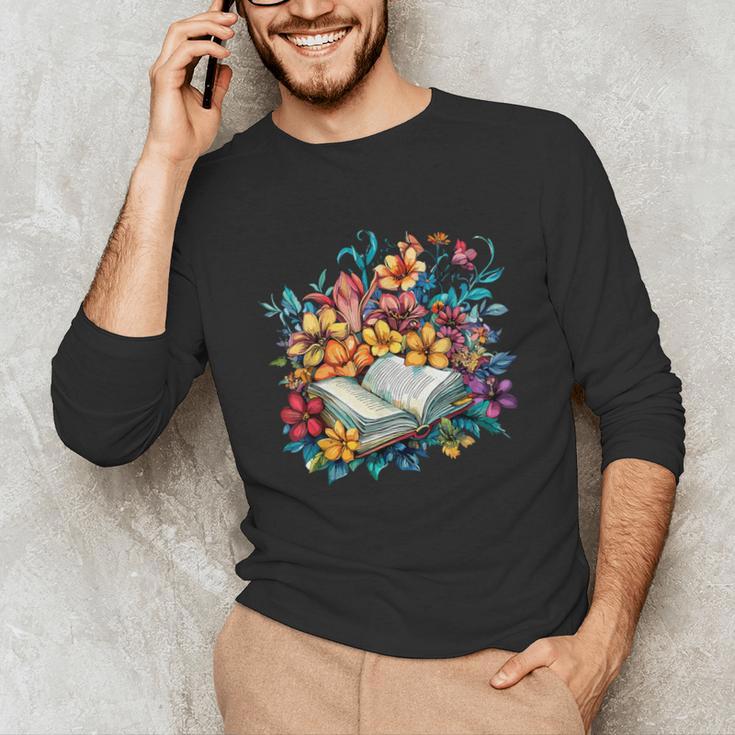 Open Book With Colorful Floral Reading Magic Unisex Long Sleeve T-Shirt