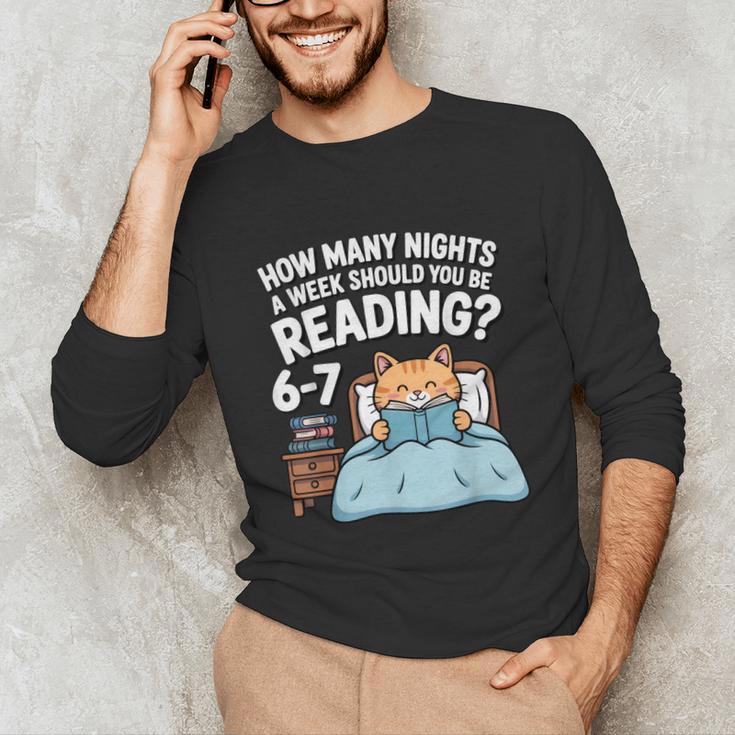Orange Cat Reading Book 67 Six Seven Meme Unisex Long Sleeve T-Shirt