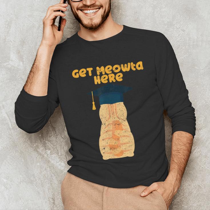 Orange Tabby Cat Graduation Distressed Shirt For Grads For Men Women Girls Kids Unisex Long Sleeve T-Shirt
