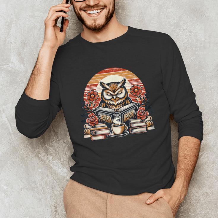 Owl Reading Books Book Library Bookworm Unisex Long Sleeve T-Shirt Owl Reading Books Book Library Bookworm Unisex Long Sleeve T-Shirt