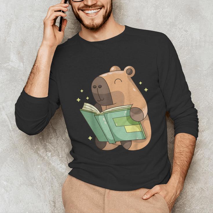 Pet Capybara Is Reading Library Capy Word Book Day Teacher Men Women Kids Unisex Long Sleeve T-Shirt