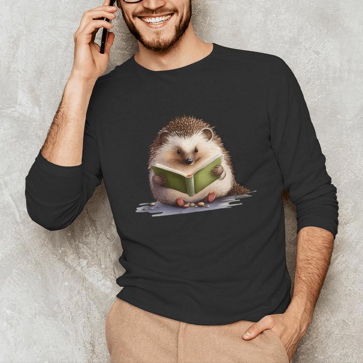 Porcupine Reading Book Hedgehog Book Lover Unisex Long Sleeve T-Shirt