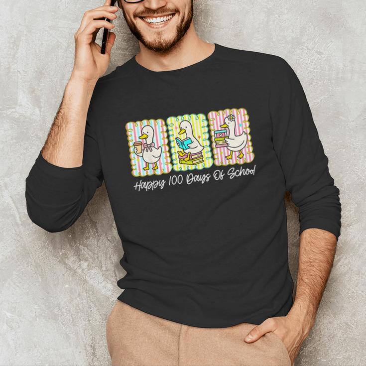 Preppy 100 Days Of School Goose Coffee Books Teacher Life Unisex Long Sleeve T-Shirt