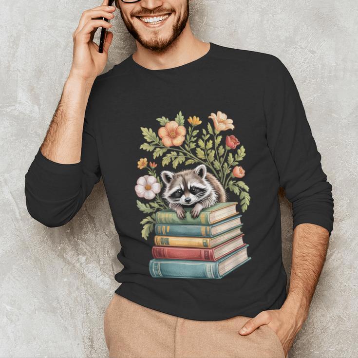 Raccoon Books Reading Flowers Unisex Long Sleeve T-Shirt Raccoon Books Reading Flowers Unisex Long Sleeve T-Shirt