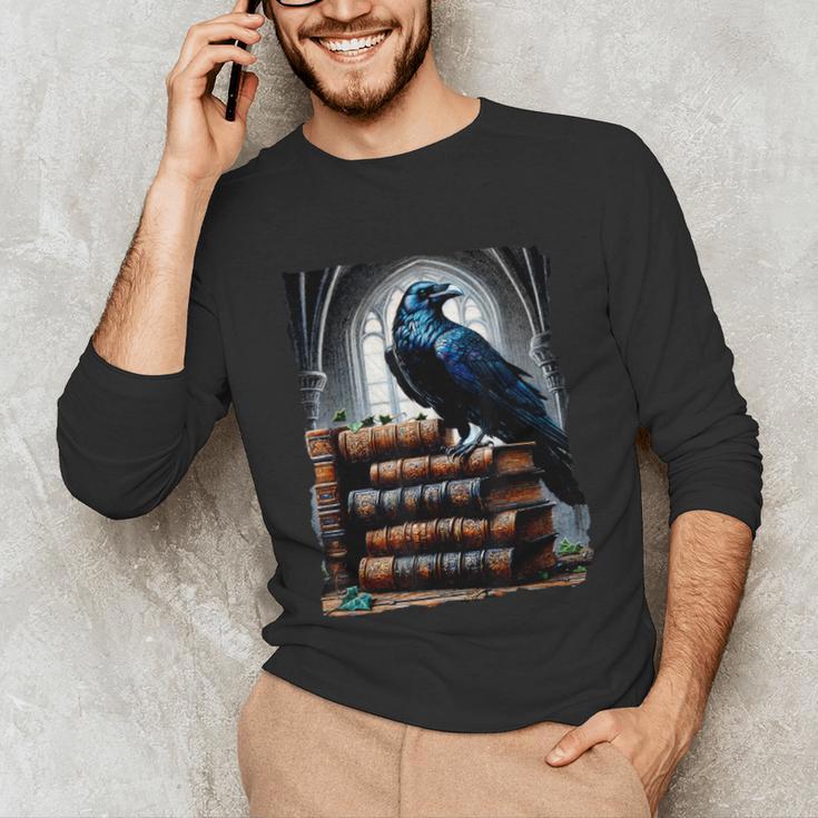 Raven On A Stack Of Books Wisdom Of Odin Unisex Long Sleeve T-Shirt Raven On A Stack Of Books Wisdom Of Odin Unisex Long Sleeve T-Shirt