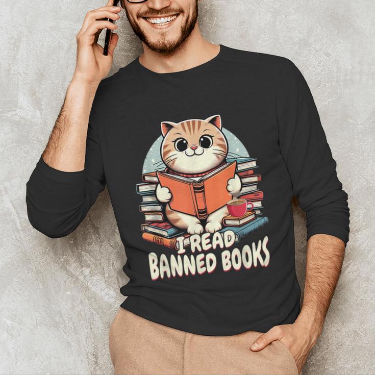 I Read Banned Books Shirt Cat Lover Bookworm Reader Men Women Kids Unisex Long Sleeve T-Shirt