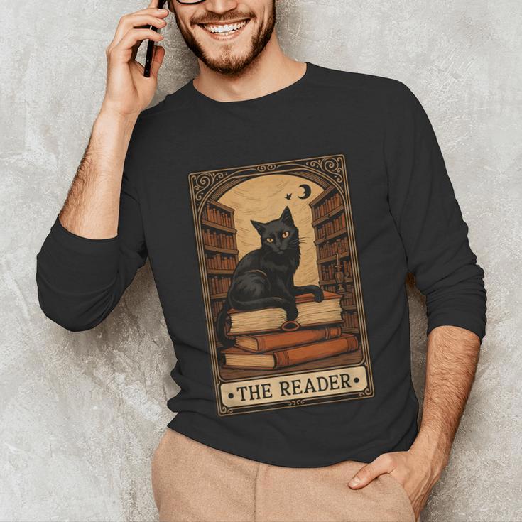 The Reader Cat Book Reading Halloween Tarot Card Unisex Long Sleeve T-Shirt