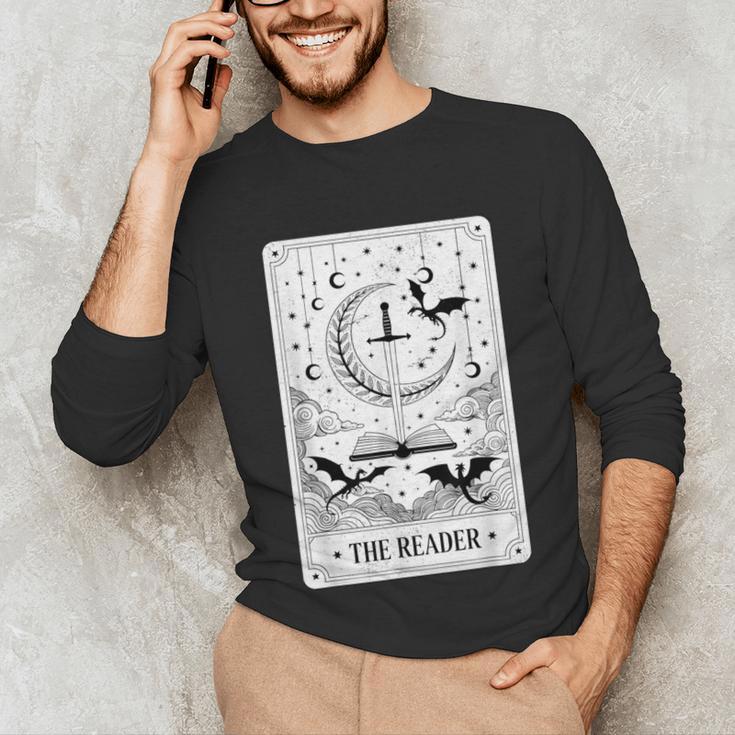 The Reader Tarot Card Bookworm Books Lover Dragon Librarians Unisex Long Sleeve T-Shirt