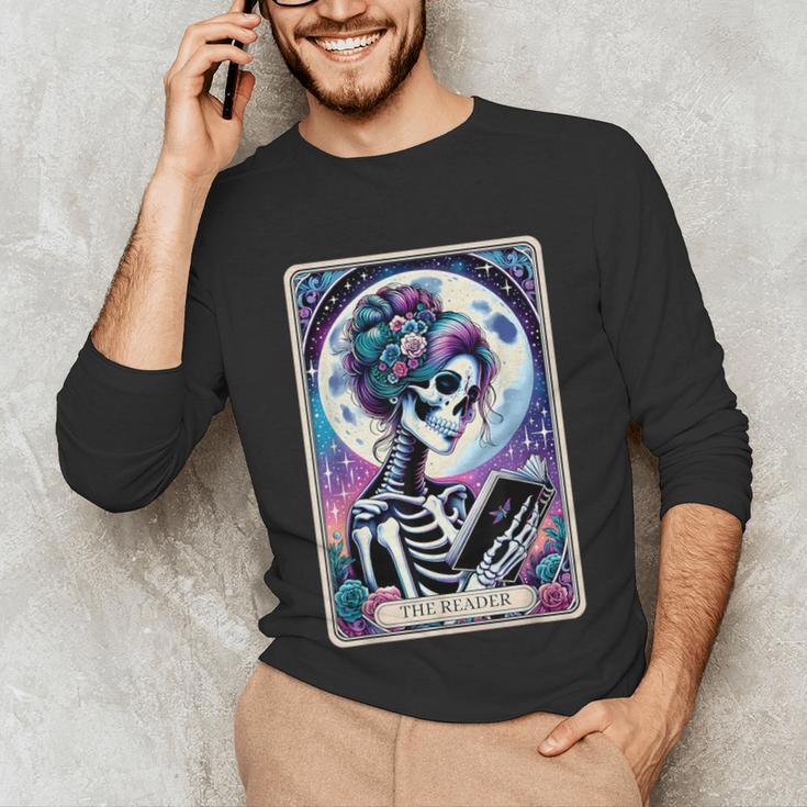 The Reader Tarot Card Reading Skeleton Skull Book Lover Unisex Long Sleeve T-Shirt