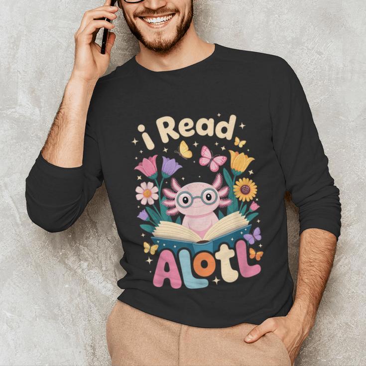 Reading Axolotl Book Lover Wildflowers Unisex Long Sleeve T-Shirt