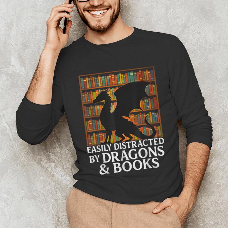 Reading Dragon Easily Distracted By Dragons And Books Unisex Long Sleeve T-Shirt