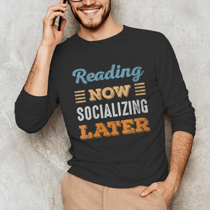 Reading Now Minimal Socializing Introvert Vintage Unisex Long Sleeve T-Shirt