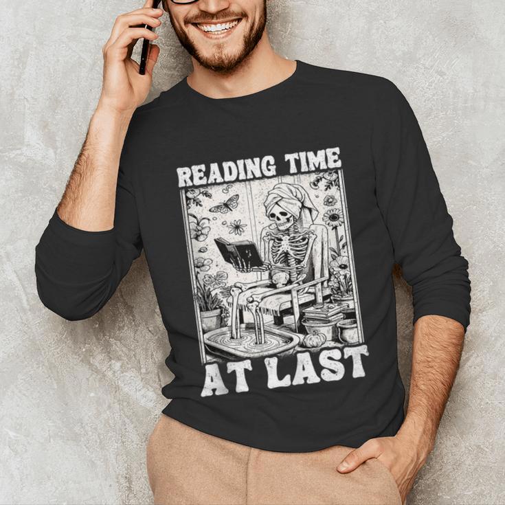 Reading Time At Last Book Lover Introvert Skeleton Reading Unisex Long Sleeve T-Shirt Reading Time At Last Book Lover Introvert Skeleton Reading Unisex Long Sleeve T-Shirt