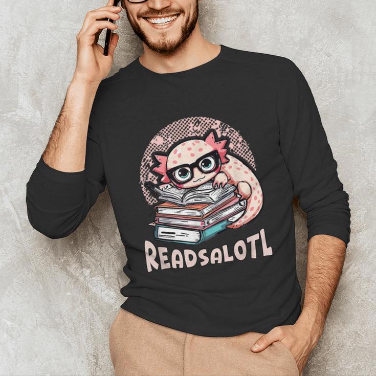 Readsalotl Axolotl Reading Books Glasses Bookworm Pun Fun Unisex Long Sleeve T-Shirt Readsalotl Axolotl Reading Books Glasses Bookworm Pun Fun Unisex Long Sleeve T-Shirt