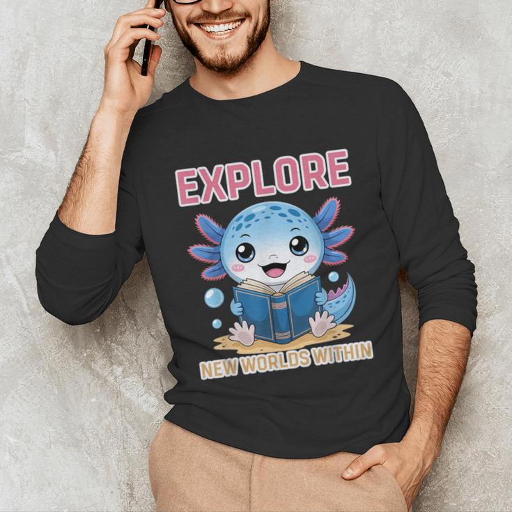 Readsolotl Kawaii Axolotl Book Lover Reading Unisex Long Sleeve T-Shirt