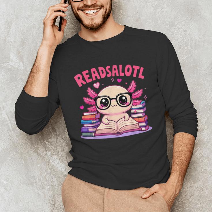 Readsolotl Pink Kawaii Axolotl Book Lover Reading Unisex Long Sleeve T-Shirt