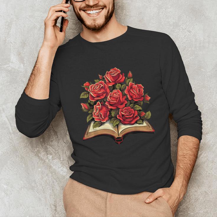 Red Roses Flowers Book Floral Unisex Long Sleeve T-Shirt