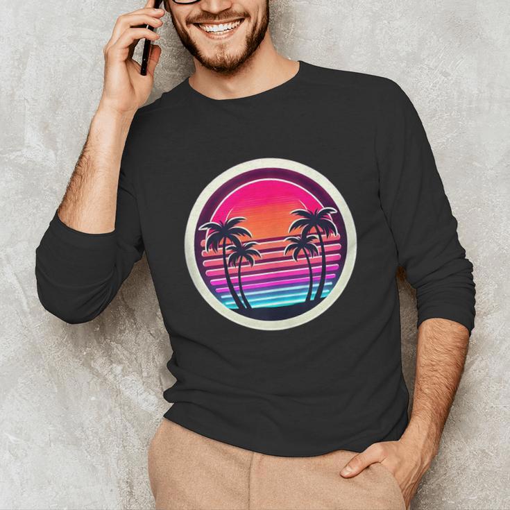 Retro 80s Synthwave Sunset & Palm Trees Retro Nostalgia 80s Unisex Long Sleeve T-Shirt