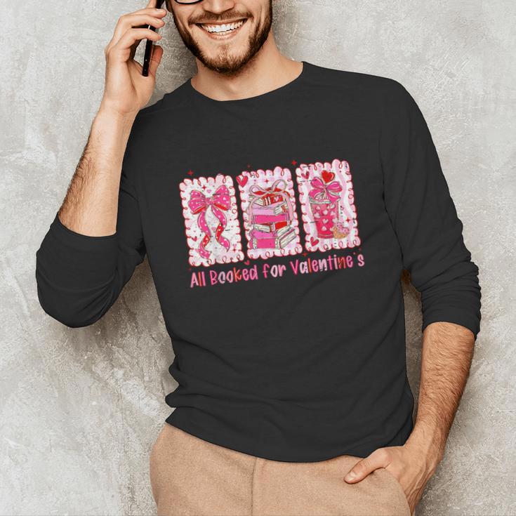 Retro Coquette Bow All Booked For Valentines Book Lover Cute Unisex Long Sleeve T-Shirt
