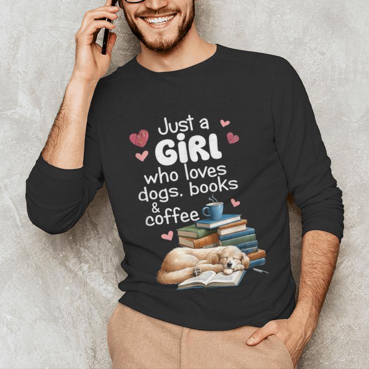 Retro Just A Girl Who Love Dogs Books And Coffee Bookworm Unisex Long Sleeve T-Shirt