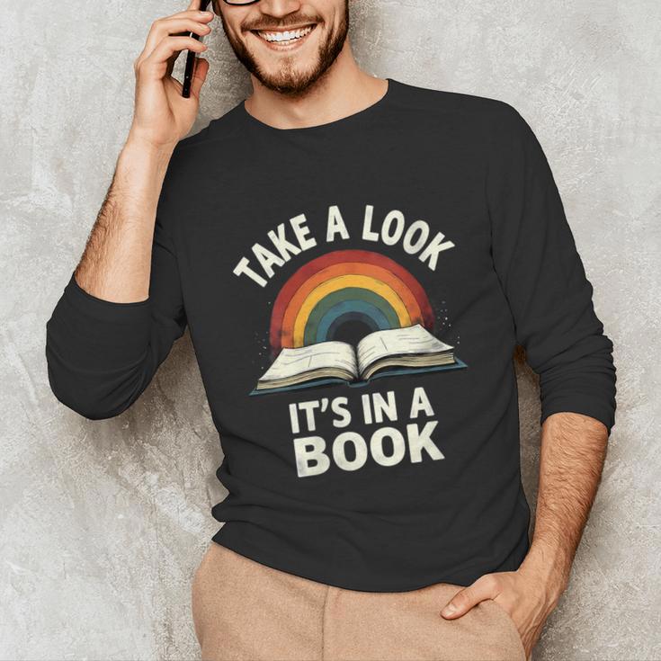 Retro Rainbow Take A Look It's In A Book Reading Unisex Long Sleeve T-Shirt