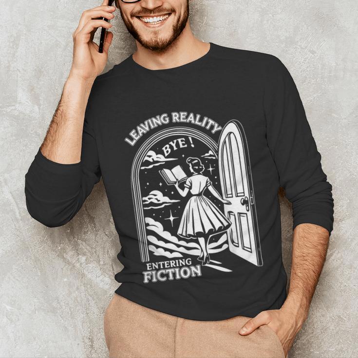 Retro Trendy Bookish Book Lover Reading Quotes Leaving Reality Entering Fiction -Adults Small Short Sleeve T-Shirt Unisex Long Sleeve T-Shirt