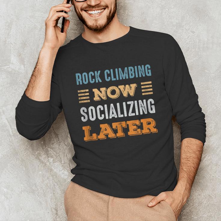 Rock Climbing Now Minimal Socializing Introvert Vintage Unisex Long Sleeve T-Shirt Rock Climbing Now Minimal Socializing Introvert Vintage Unisex Long Sleeve T-Shirt