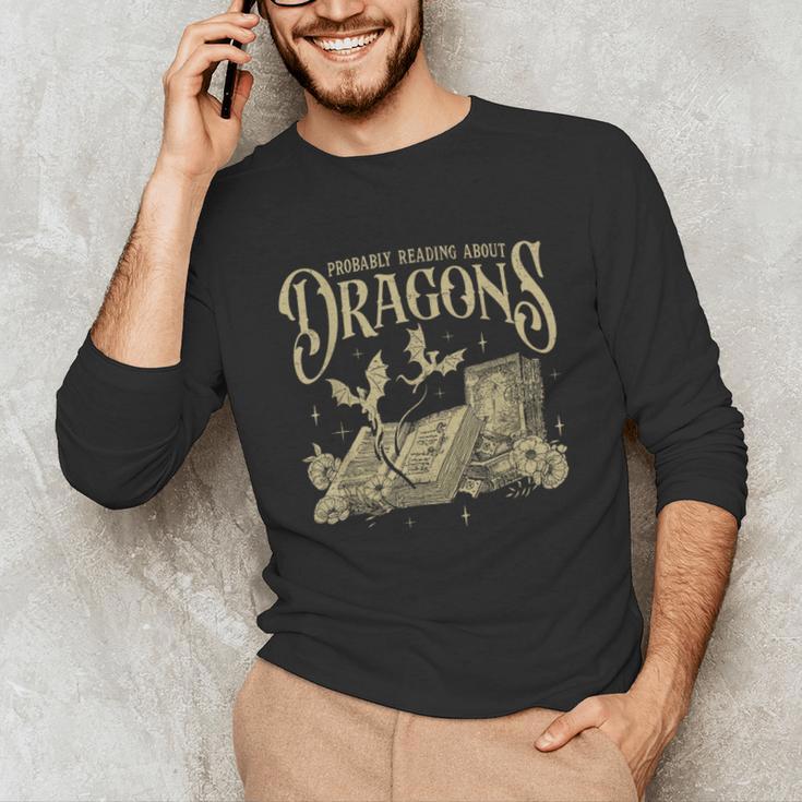 Romantasy Reader Book Reading Probably Reading About Dragons Unisex Long Sleeve T-Shirt Romantasy Reader Book Reading Probably Reading About Dragons Unisex Long Sleeve T-Shirt