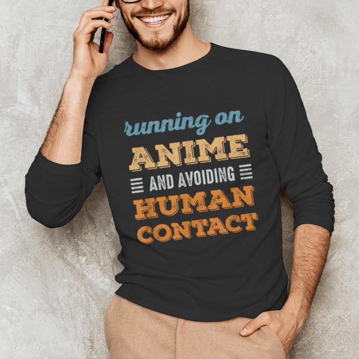 Running On Anime Social Introvert Humor Vintage Unisex Long Sleeve T-Shirt Running On Anime Social Introvert Humor Vintage Unisex Long Sleeve T-Shirt