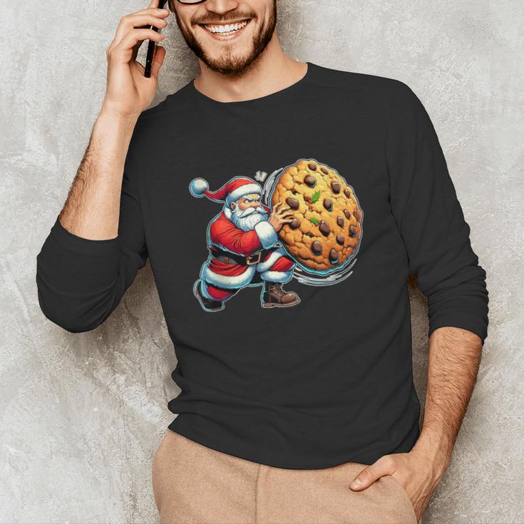 Santa Holding Cookie Xmas Baker Introvert Christmas Unisex Long Sleeve T-Shirt