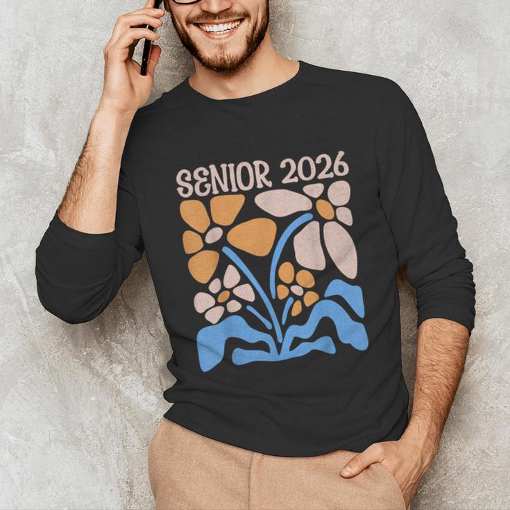 Senior 2026 Retro Groovy Flowers Graduation Unisex Long Sleeve T-Shirt