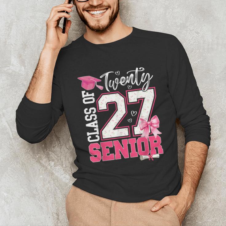 Senior 2027 Class Of 2027 Pink Coquette Bow Graduation Girl Unisex Long Sleeve T-Shirt
