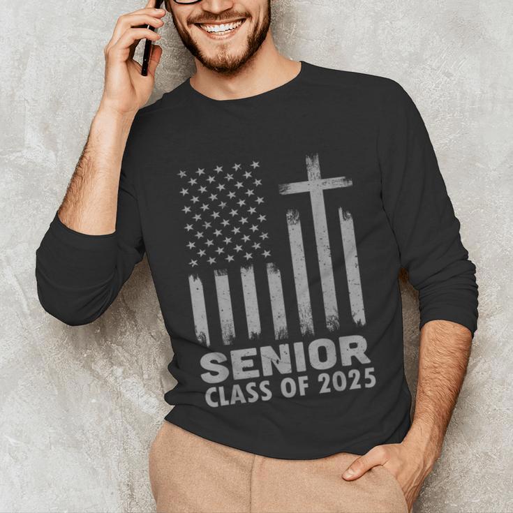 Senior Class Of 2025 USA Flag Cross Christian Graduation Unisex Long Sleeve T-Shirt