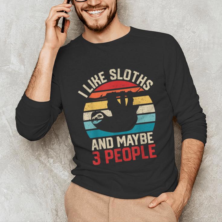 I Like Sloths And Maybe 3 People Sloth Introvert Vintage Unisex Long Sleeve T-Shirt