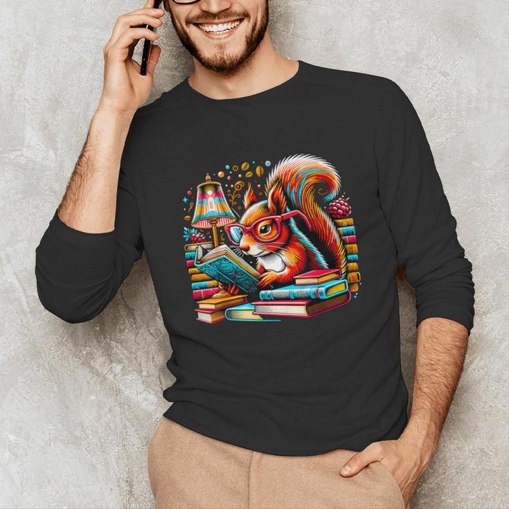 Squirrel Reading a Book Lover Bookworm Unisex Long Sleeve T-Shirt