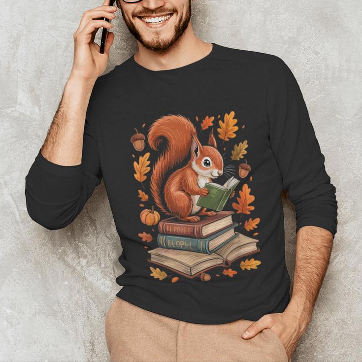 Squirrel Reading Book Lovers Fall Leaves Library Books Unisex Long Sleeve T-Shirt Squirrel Reading Book Lovers Fall Leaves Library Books Unisex Long Sleeve T-Shirt